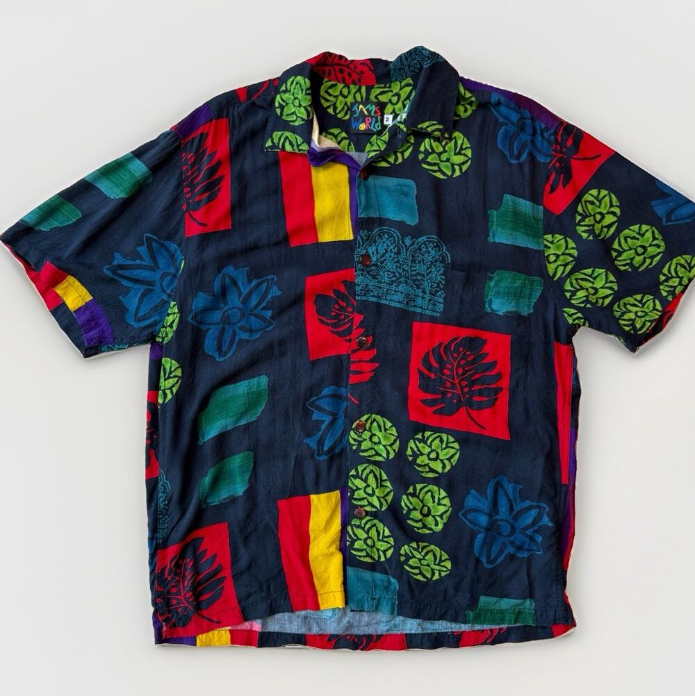 Vintage Jams World Shirt M Multicolor Abstract Floral Hawaiian Art AOP